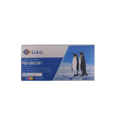 КОМПЛЕКТ 5 ГЛАВИ ЗА canon pixma tr7550/tr8550/ts6150/ts6151/ts8150/ts8151/ts8152/ts9150/ts9155 - pgi-580bk/cli-581bk/cli-581c/cli-581m/cli-581y - c/my/b - pn np-3c-0580bk/581bk/c/m/y - 5 pcs pack - g&g (np-3c-0580bk)