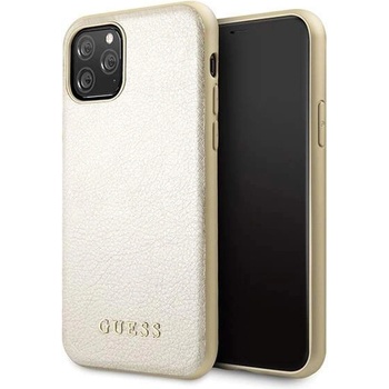 GUESS Iridescent Leather Hard Case - дизайнерски кожен кейс за iPhone 11 Pro (златист)