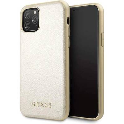 GUESS Iridescent Leather Hard Case - дизайнерски кожен кейс за iPhone 11 Pro (златист)