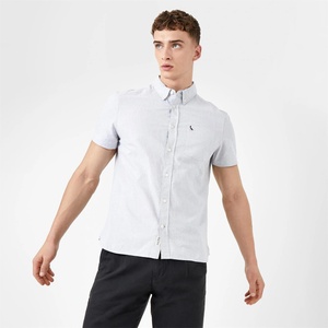 Jack Wills Мъжка риза с къс ръкав Jack Wills Short Sleeve Oxford Shirt Mens - Lt Ash Mrl