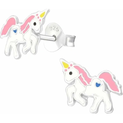 Glory strieborné náušnice Jednorožec so srdiečkom A4S40671
