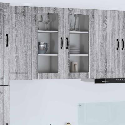 vidaXL Стенен стъклен шкаф PORTO 2 pcs Сив Сонома 40 x 31 x 80 см (885348)