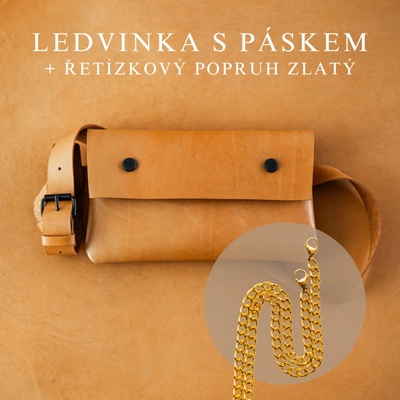 Wood Style s páskem + řetízkový popruh zlatý Hnědá