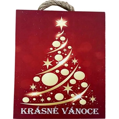 Bondecor Vánoční dřevěná dekorace - obdélník "Krásné Vánoce" 15x18cm