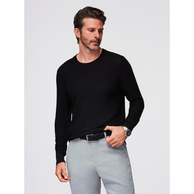 Ombre Clothing Структуриран мъжки пуловер с кръгло деколте - черен V3 OM-SWSW-0181 Ombre Clothing Ombre Clothing | Cheren | МЪЖЕ | L