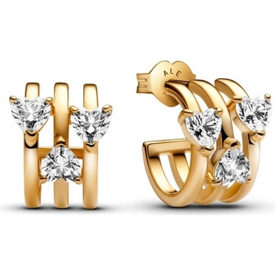 Pandora pozlátené náušnice Tri srdcia Shine 263656C01