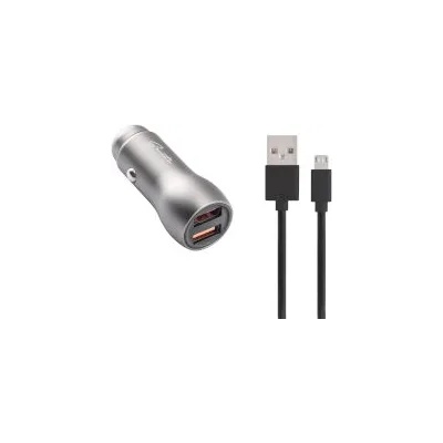 Sentio Car Charger 2 Ports Silver 6A QC with Cable Μicro USB