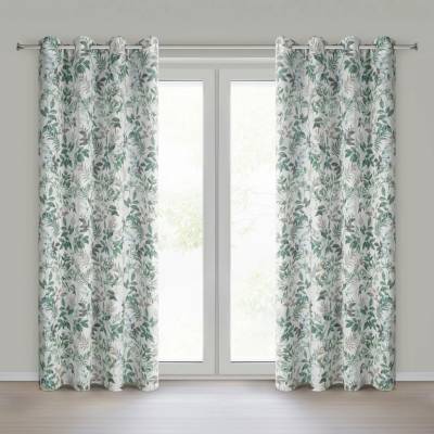 Eurofirany Záves 140x250 cm bielo-zelený s motívom listov na kovové krúžky AMANDA