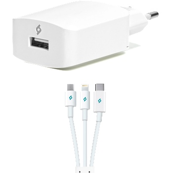 Ttec Зарядно 220 V ttec SpeedCharger Trio USB Travel Charger, 2.1A, Lightning, Micro USB and Type C Cables