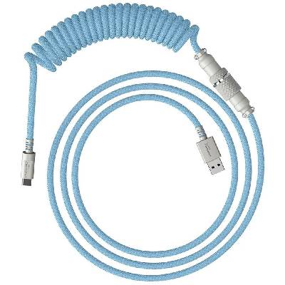 Кабел за клавиатура HyperX Coiled Cable Light Blue-White (6J680AA), от USB A (м) към USB C(м), 1.37м, черен (6J680AA)