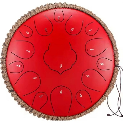 Tongue drum 12,5' 32cm 13 tónů C-dur červený s příslušenstvím.