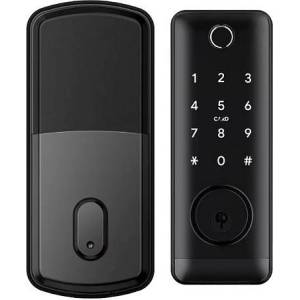 TTLock допълнителна моторна смарт брава с RFID чипове ( карти) , ПИН код , пръстов отпечатък цвят черен - ASD T1B (CNL0493)