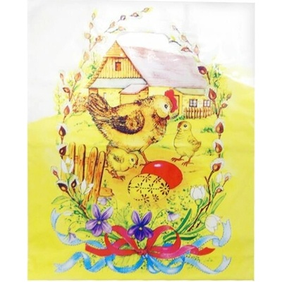 Velikonoční taška 35 × 42 cm bílá - Slepice na dvoře