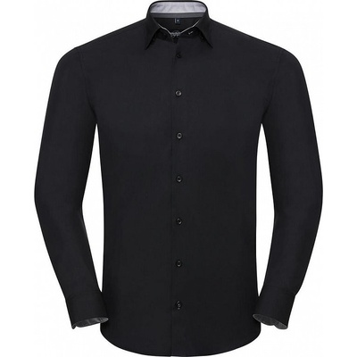 Russell Collection Košeľa Tailored Contrast Ultimate Stretch Black/Oxford Grey/Convoy Grey