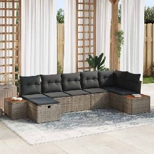 vidaXL Градински Софа Комплект с възглавница 7 pcs Сив Полиратан (3360973)