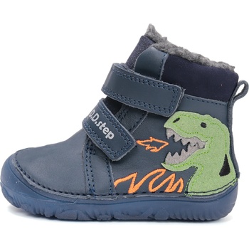 D.D.Step W073-52943 dětské zimní barefoot boty modrý dinosaurus modrá
