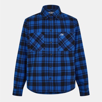 OFF WHITE Риза с дълъг ръкав OFF WHITE Men's Arrow Plaid Cotton Long Sleeve Embroidered Shirt - Blue/Black