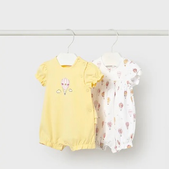 Mayoral Сет 2 гащеризона къси жълто и бяло за новородено момиче Mayoral