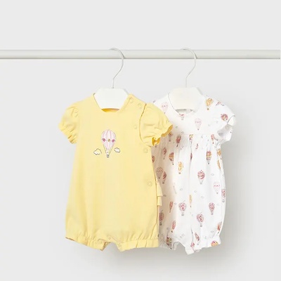 Mayoral Сет 2 гащеризона къси жълто и бяло за новородено момиче Mayoral