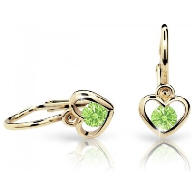 Cutie Jewellery detské zlaté náušnice srdiečka C1943Z Peridot Green