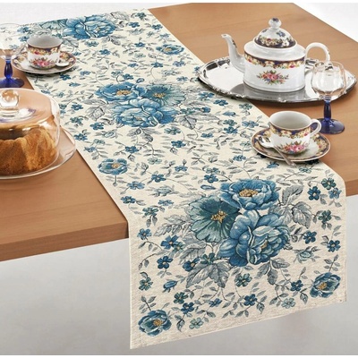 Mondo Gobelínový běhoun modré květiny Chenille IT112 Modrá 40x180 cm