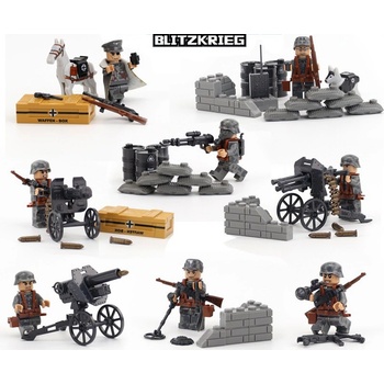 Figurky / Minifigurky WW2 vojáci 2. světová válka německá armáda Blitzkrieg LEGO kompatibilní sada 13ks + velké příslušenství