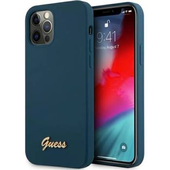 GUESS Калъф за телефон Guess Metal Logo Script за iPhone 12 Pro Max, син (GUE001070)