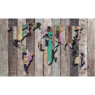 Preinterier FT4908 Fototapeta na stenu Mapa sveta - farebné drevo vlies 104cm x 70cm