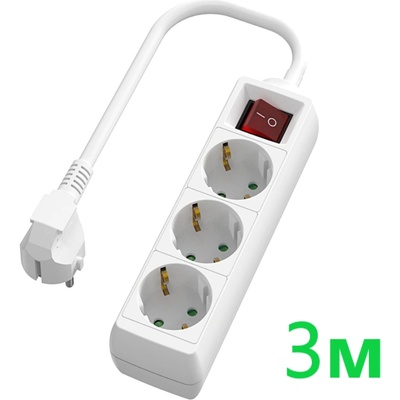 UltraLux Разклонител с 3 Шуко гнезда, с ключ, 3 метра, бял (rk33w)