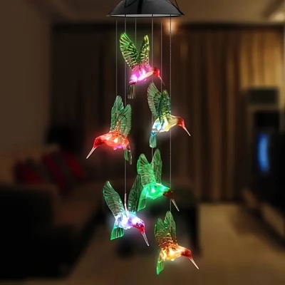 Соларна висяща led декорация с Колибри 45 см. , многоцветни