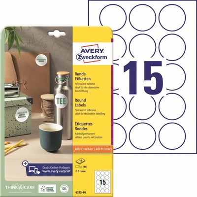 Avery Zweckform 6225-10 Kulaté etikety 51 mm 150 ks bílá – Zboží Mobilmania