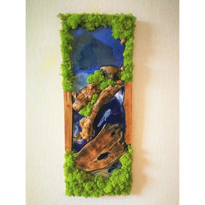 Mechový obraz v kombinaci s epoxidovou pryskyřicí 90cm x 40cm