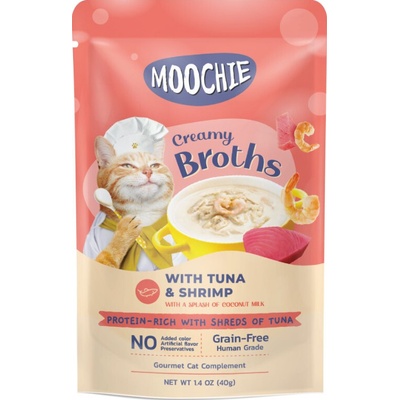 Moochie Krémové vývary s tuniakom a krevetami bez obilnín 40 g