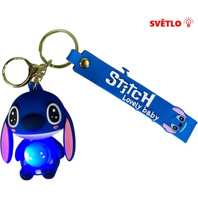 Přívěsek na klíče Svítící Stitch gumový modrý