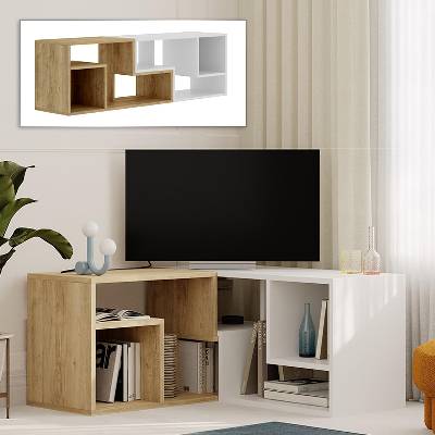 TopMebel Меламинов телевизионен шкаф Глис в сапфирен дъб - бял цвят 145x35x44.8см