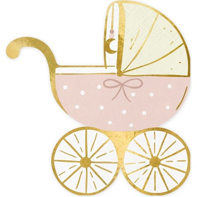 Party Deco SPK29-081J Papírové ubrousky Retro kočárek Růžová 14x15 cm