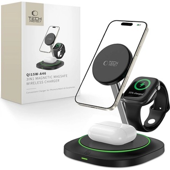 Tech-Protect Зарядна станция 3 в 1 с MagSafe 15W за iPhone, AirPods и Apple Watch от Tech-Protect QI15W-A46 - Черна (5906302360994)