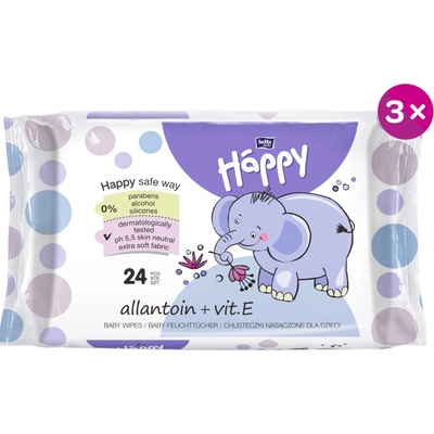 Bella Happy čistící vlhčené ubrousky s alantoinem a vitaminem E 3 x 24 ks