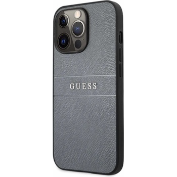 GUESS Saffiano PU Leather Hard Case - дизайнерски кожен кейс за iPhone 13 Pro Max (сив)