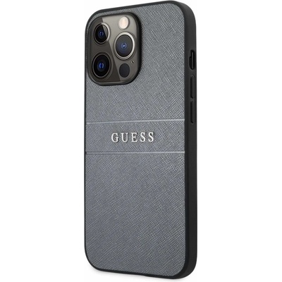 GUESS Saffiano PU Leather Hard Case - дизайнерски кожен кейс за iPhone 13 Pro Max (сив)