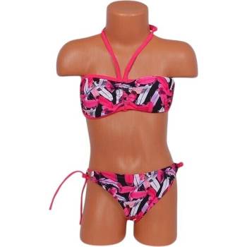 Детски бански в черно с розови и бели пера