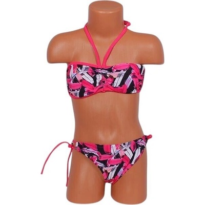 Детски бански в черно с розови и бели пера