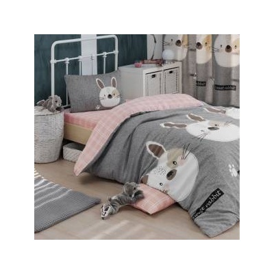 Eponj Home Детски спален комплект Eponj Home 143EPJ1795, 3 части, Плик 160x220, Чаршаф 160x240, Калъфка 50х70, Памук/полиестер, Сив/розов