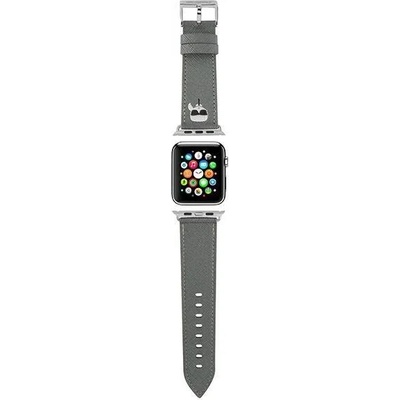 Karl Lagerfeld Силиконова каишка Karl Lagerfeld KLAWLOKHG за Apple Watch 42/44/45mm, сребърен / сребърен, Saffiano Karl Heads (KXG0036936)