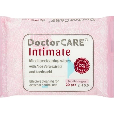 DoctorCare Intimate vlhčené utierky na intímnu hygienu s extraktom z Aloe Vera a kyselinou mliečnou 20 ks