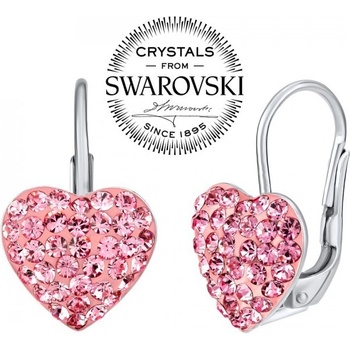 SILVEGO strieborné náušnice srdce ružové so Swarovski kryštálmiBP36011