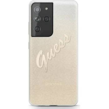 Поликарбонатен гръб Guess Glitter Gradient Script за Samsung Galaxy S21 Ultra, златен, GUHCS21LPCUGLSGO