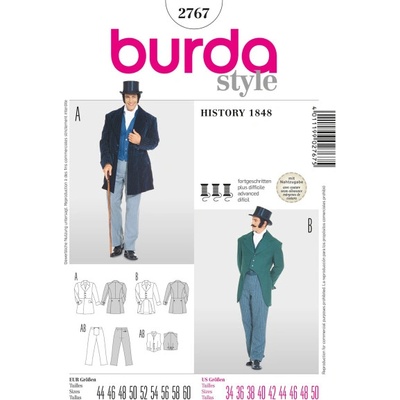 Střih Burda 2767 - Pánský frak/oblek z roku 1848 (v angličtině)
