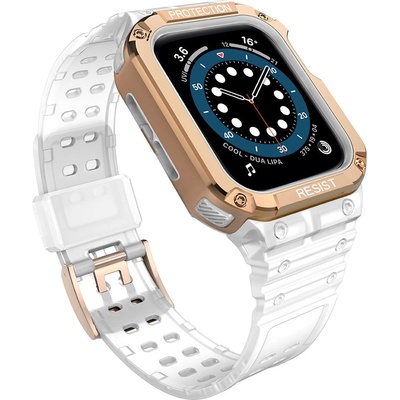 HQWear Комплект каишка + кейс HQWear за Apple Watch 7/6/5/4/3/2 / SE (41/40/38mm), Прозрачен + Розов (5907769311949)