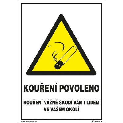 Walteco Kouření povoleno, Kouření vážně škodí 148x210mm, formát A5, samolepka Množství: 1 ks , 20088